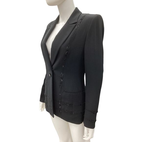 Badgley Mischka Blazer Women’s SZ 6 Beaded Design Beautifully Structured Black - Picture 2 of 7